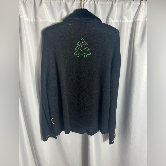 Dealers & Damons Vintage Faux Fur Collar Christmas Button Cardigan Beaded Size L - Picture 5 of 9
